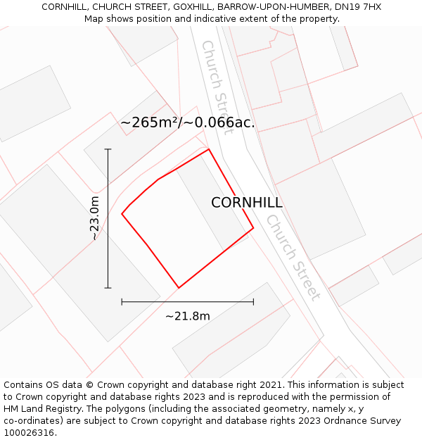 CORNHILL, CHURCH STREET, GOXHILL, BARROW-UPON-HUMBER, DN19 7HX: Plot and title map