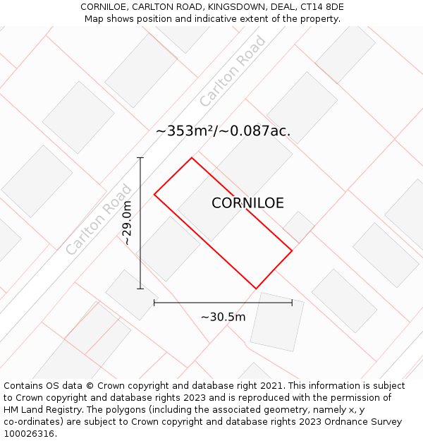 CORNILOE, CARLTON ROAD, KINGSDOWN, DEAL, CT14 8DE: Plot and title map
