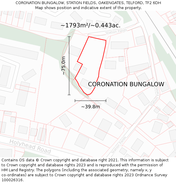 CORONATION BUNGALOW, STATION FIELDS, OAKENGATES, TELFORD, TF2 6DH: Plot and title map