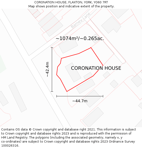 CORONATION HOUSE, FLAXTON, YORK, YO60 7RT: Plot and title map