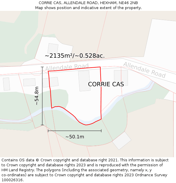 CORRIE CAS, ALLENDALE ROAD, HEXHAM, NE46 2NB: Plot and title map