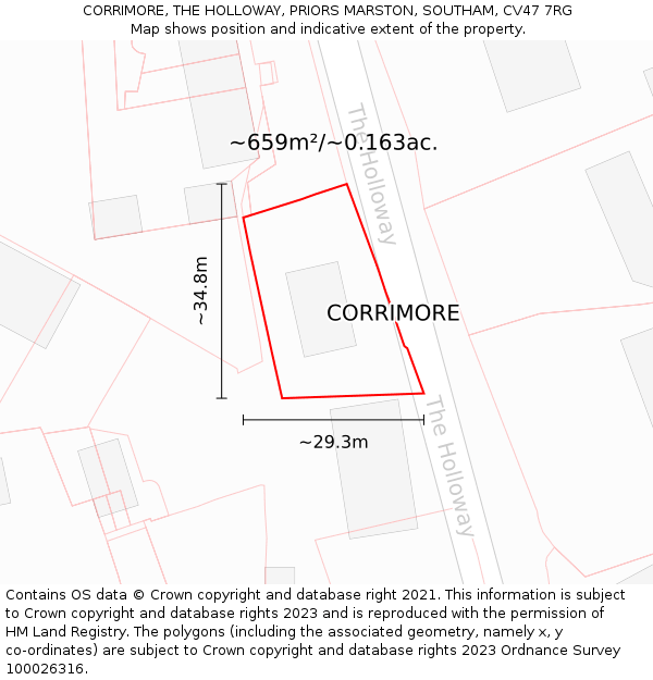 CORRIMORE, THE HOLLOWAY, PRIORS MARSTON, SOUTHAM, CV47 7RG: Plot and title map