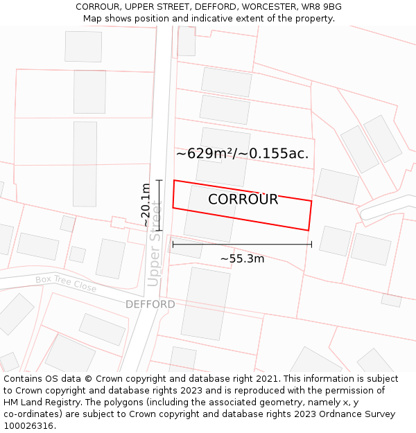 CORROUR, UPPER STREET, DEFFORD, WORCESTER, WR8 9BG: Plot and title map