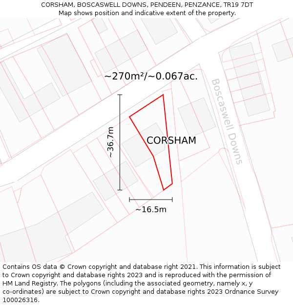 CORSHAM, BOSCASWELL DOWNS, PENDEEN, PENZANCE, TR19 7DT: Plot and title map