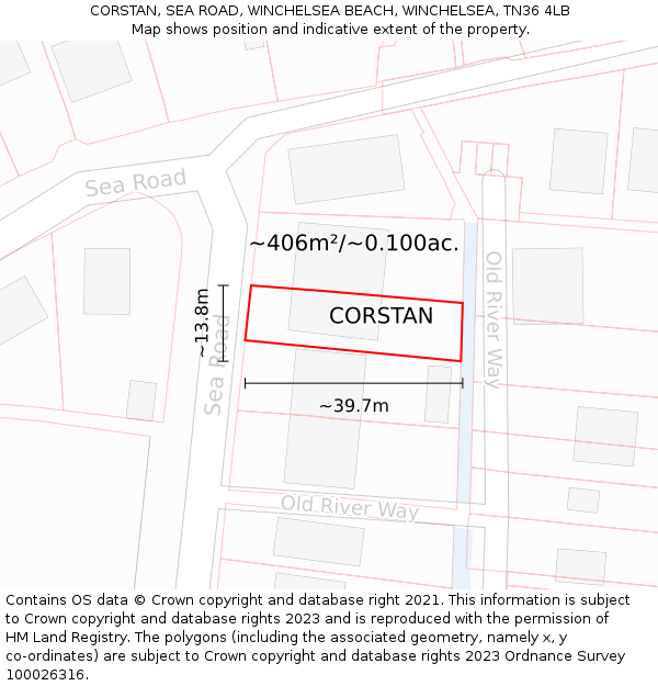 CORSTAN, SEA ROAD, WINCHELSEA BEACH, WINCHELSEA, TN36 4LB: Plot and title map