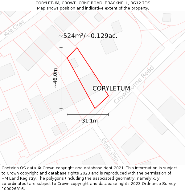 CORYLETUM, CROWTHORNE ROAD, BRACKNELL, RG12 7DS: Plot and title map