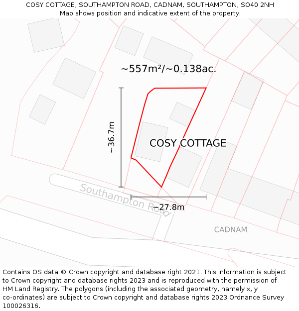 COSY COTTAGE, SOUTHAMPTON ROAD, CADNAM, SOUTHAMPTON, SO40 2NH: Plot and title map