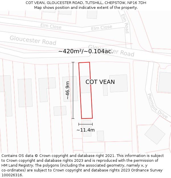 COT VEAN, GLOUCESTER ROAD, TUTSHILL, CHEPSTOW, NP16 7DH: Plot and title map