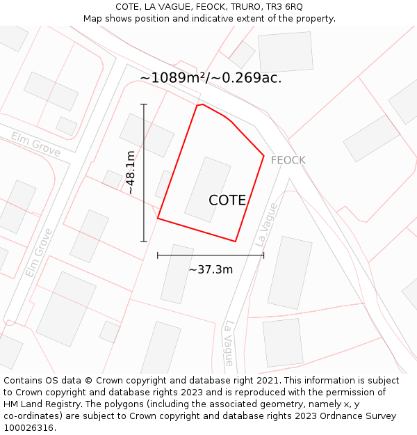 COTE, LA VAGUE, FEOCK, TRURO, TR3 6RQ: Plot and title map
