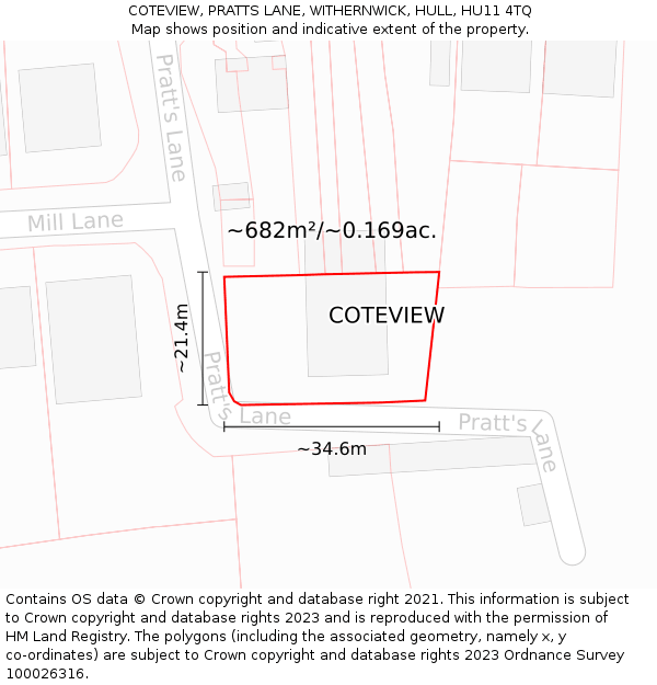 COTEVIEW, PRATTS LANE, WITHERNWICK, HULL, HU11 4TQ: Plot and title map