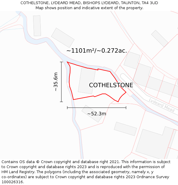 COTHELSTONE, LYDEARD MEAD, BISHOPS LYDEARD, TAUNTON, TA4 3UD: Plot and title map