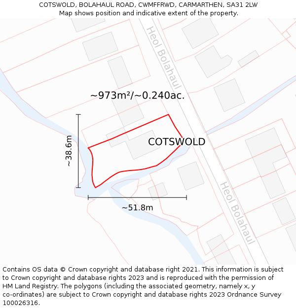 COTSWOLD, BOLAHAUL ROAD, CWMFFRWD, CARMARTHEN, SA31 2LW: Plot and title map