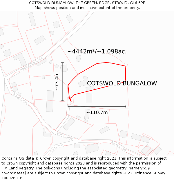 COTSWOLD BUNGALOW, THE GREEN, EDGE, STROUD, GL6 6PB: Plot and title map