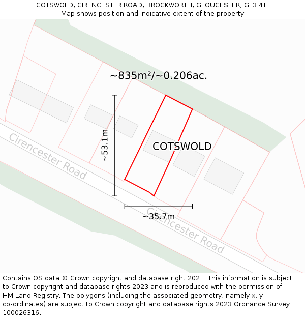 COTSWOLD, CIRENCESTER ROAD, BROCKWORTH, GLOUCESTER, GL3 4TL: Plot and title map