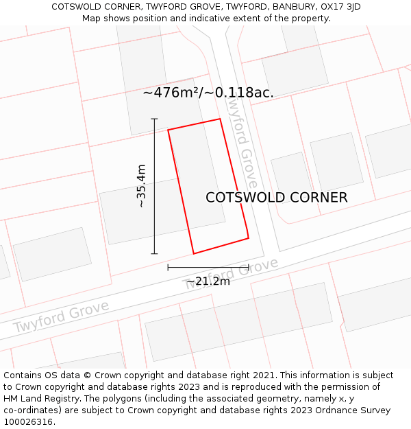 COTSWOLD CORNER, TWYFORD GROVE, TWYFORD, BANBURY, OX17 3JD: Plot and title map