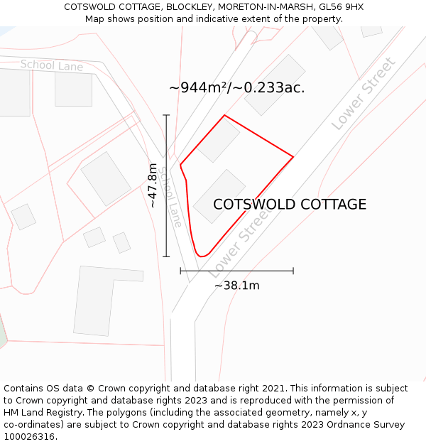 COTSWOLD COTTAGE, BLOCKLEY, MORETON-IN-MARSH, GL56 9HX: Plot and title map