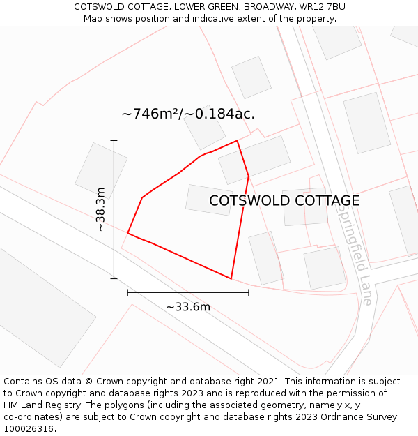 COTSWOLD COTTAGE, LOWER GREEN, BROADWAY, WR12 7BU: Plot and title map