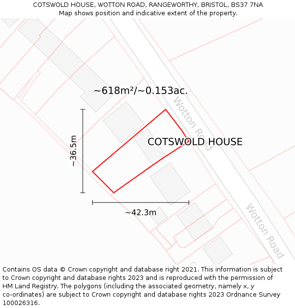 COTSWOLD HOUSE, WOTTON ROAD, RANGEWORTHY, BRISTOL, BS37 7NA: Plot and title map