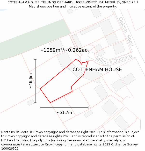 COTTENHAM HOUSE, TELLINGS ORCHARD, UPPER MINETY, MALMESBURY, SN16 9SU: Plot and title map