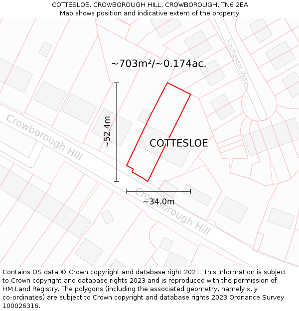 COTTESLOE, CROWBOROUGH HILL, CROWBOROUGH, TN6 2EA: Plot and title map