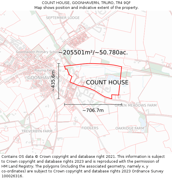 COUNT HOUSE, GOONHAVERN, TRURO, TR4 9QF: Plot and title map