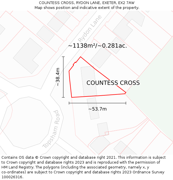 COUNTESS CROSS, RYDON LANE, EXETER, EX2 7AW: Plot and title map