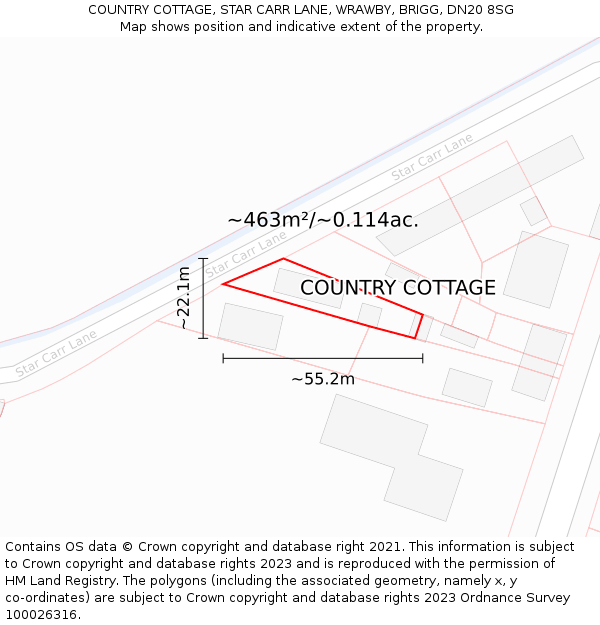 COUNTRY COTTAGE, STAR CARR LANE, WRAWBY, BRIGG, DN20 8SG: Plot and title map
