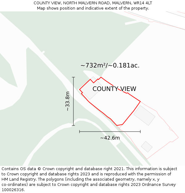 COUNTY VIEW, NORTH MALVERN ROAD, MALVERN, WR14 4LT: Plot and title map