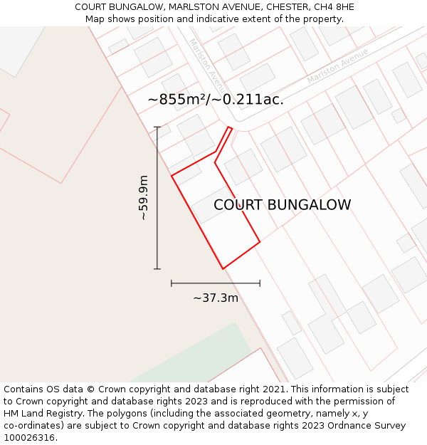 COURT BUNGALOW, MARLSTON AVENUE, CHESTER, CH4 8HE: Plot and title map