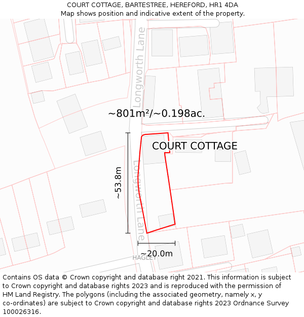 COURT COTTAGE, BARTESTREE, HEREFORD, HR1 4DA: Plot and title map