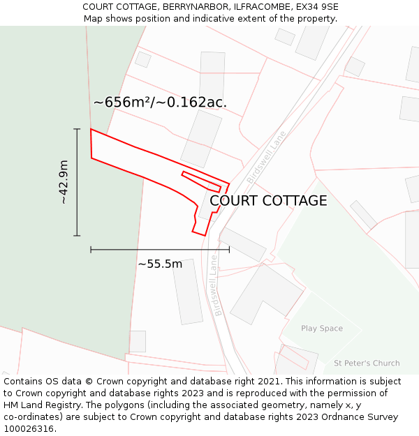 COURT COTTAGE, BERRYNARBOR, ILFRACOMBE, EX34 9SE: Plot and title map