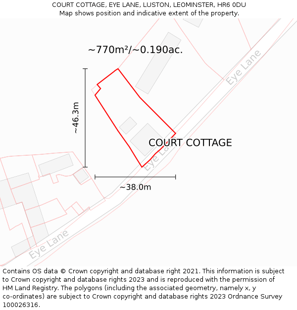 COURT COTTAGE, EYE LANE, LUSTON, LEOMINSTER, HR6 0DU: Plot and title map