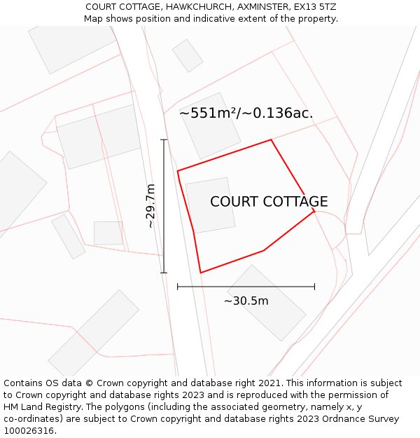 COURT COTTAGE, HAWKCHURCH, AXMINSTER, EX13 5TZ: Plot and title map