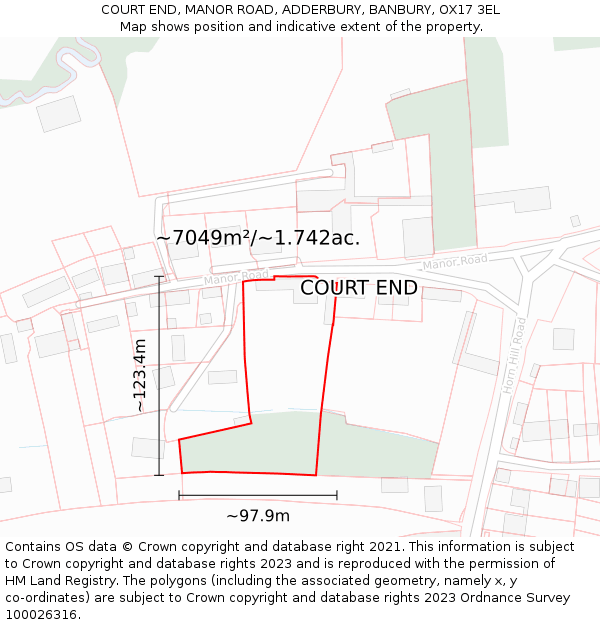 COURT END, MANOR ROAD, ADDERBURY, BANBURY, OX17 3EL: Plot and title map