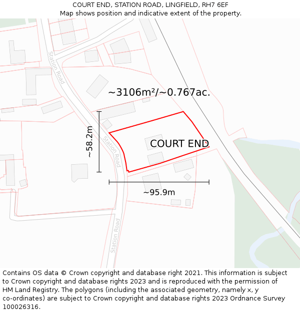 COURT END, STATION ROAD, LINGFIELD, RH7 6EF: Plot and title map