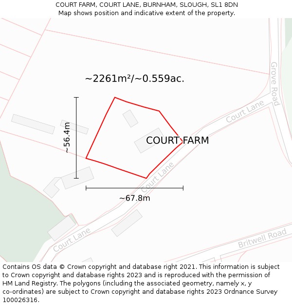 COURT FARM, COURT LANE, BURNHAM, SLOUGH, SL1 8DN: Plot and title map