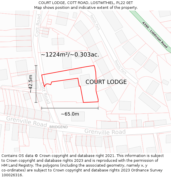 COURT LODGE, COTT ROAD, LOSTWITHIEL, PL22 0ET: Plot and title map