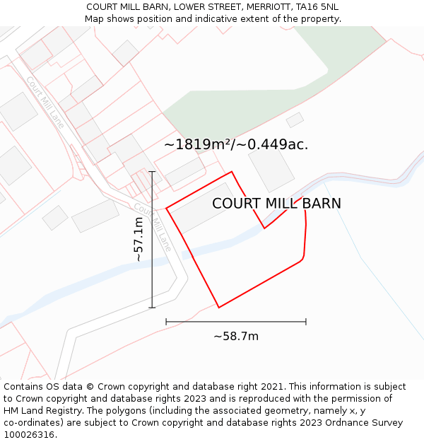 COURT MILL BARN, LOWER STREET, MERRIOTT, TA16 5NL: Plot and title map