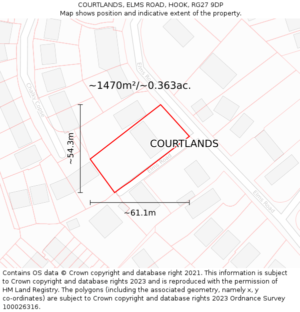 COURTLANDS, ELMS ROAD, HOOK, RG27 9DP: Plot and title map