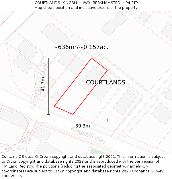 COURTLANDS, KINGSHILL WAY, BERKHAMSTED, HP4 3TP: Plot and title map