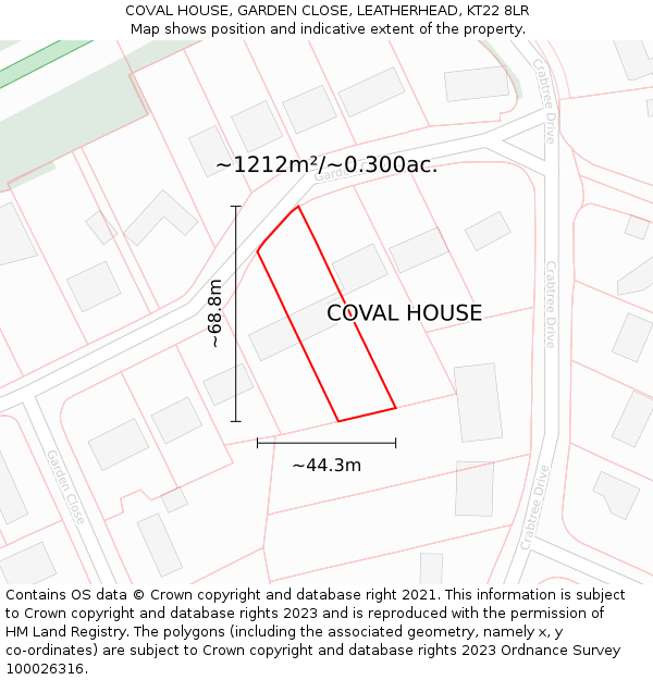 COVAL HOUSE, GARDEN CLOSE, LEATHERHEAD, KT22 8LR: Plot and title map