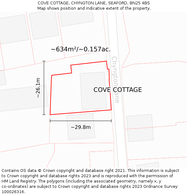 COVE COTTAGE, CHYNGTON LANE, SEAFORD, BN25 4BS: Plot and title map