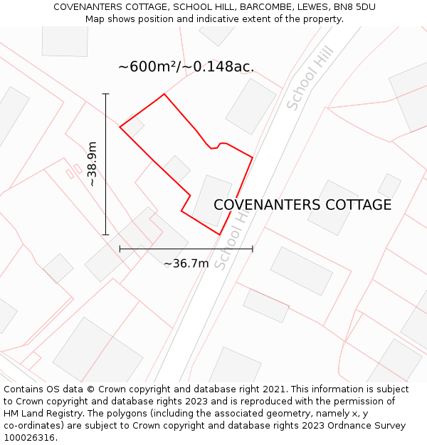 COVENANTERS COTTAGE, SCHOOL HILL, BARCOMBE, LEWES, BN8 5DU: Plot and title map