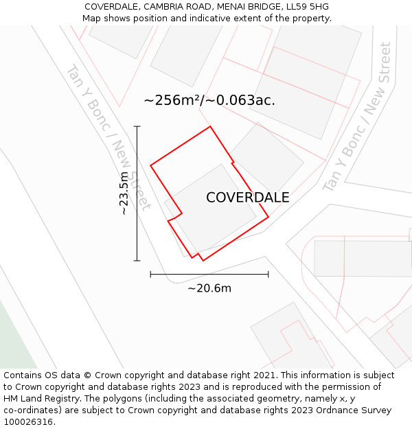 COVERDALE, CAMBRIA ROAD, MENAI BRIDGE, LL59 5HG: Plot and title map