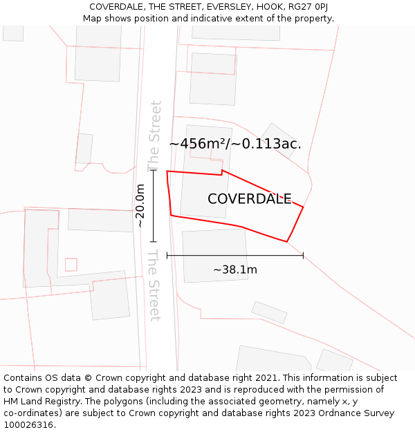 COVERDALE, THE STREET, EVERSLEY, HOOK, RG27 0PJ: Plot and title map