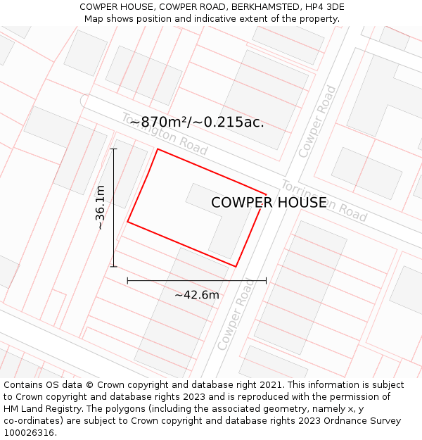 COWPER HOUSE, COWPER ROAD, BERKHAMSTED, HP4 3DE: Plot and title map