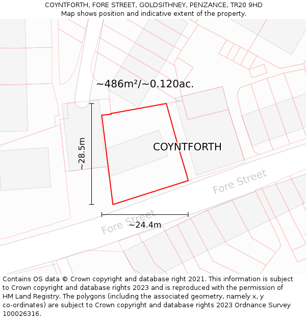 COYNTFORTH, FORE STREET, GOLDSITHNEY, PENZANCE, TR20 9HD: Plot and title map