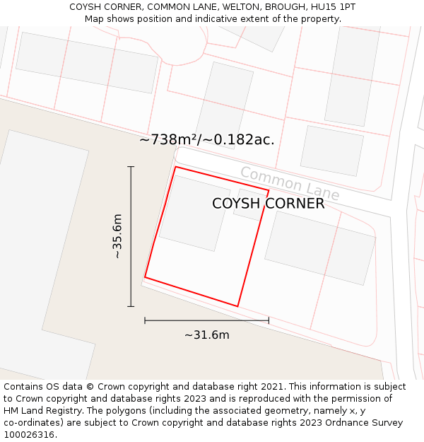 COYSH CORNER, COMMON LANE, WELTON, BROUGH, HU15 1PT: Plot and title map