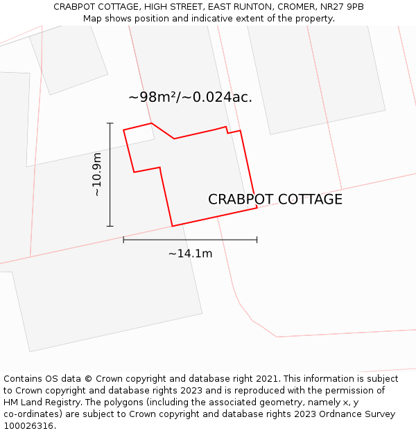 CRABPOT COTTAGE, HIGH STREET, EAST RUNTON, CROMER, NR27 9PB: Plot and title map