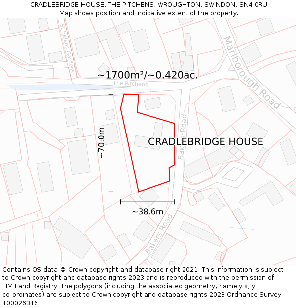 CRADLEBRIDGE HOUSE, THE PITCHENS, WROUGHTON, SWINDON, SN4 0RU: Plot and title map